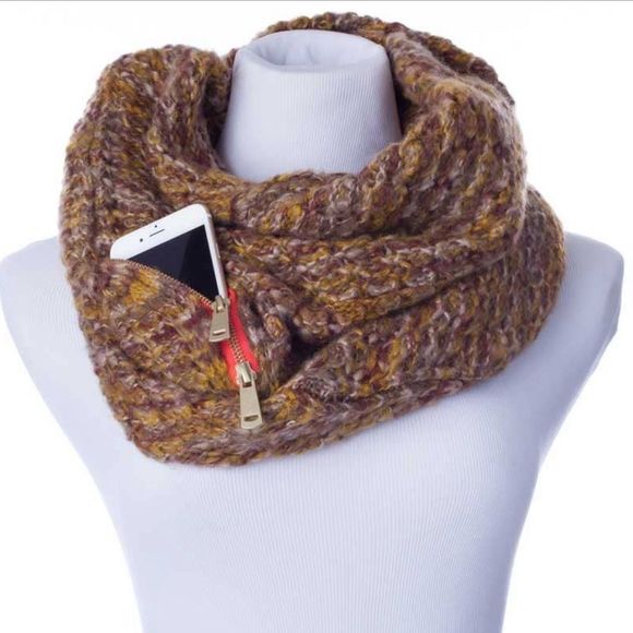 MinxNY Infinity Cuff Scarf With Zip Pocket Orange Yellow 💗 - Picture 5 of 5